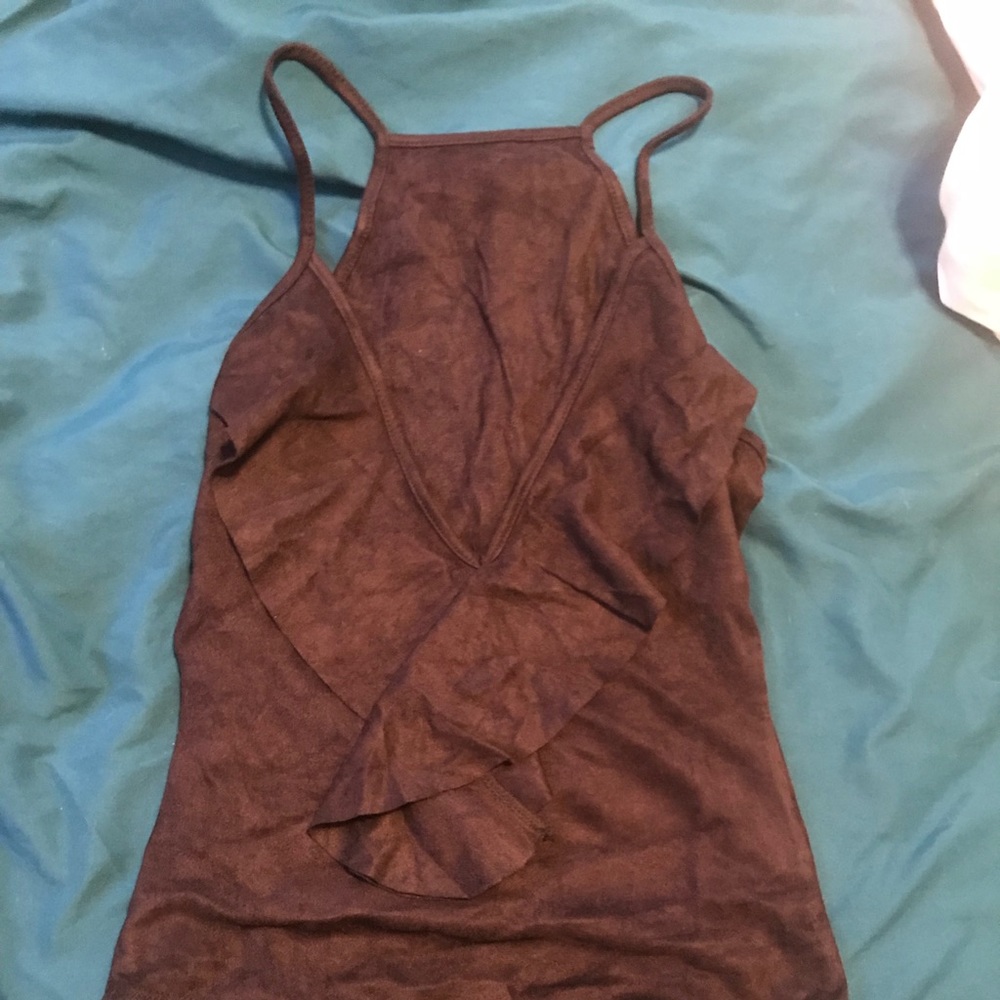 Suede bodysuit with ruffle top